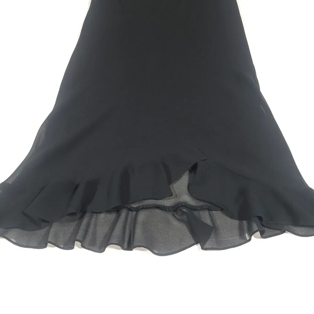 Y2K Romantic Goth Maxi chiffon Skirt 8 Black‎ Ruffle High Low ankle Hem JBS vtg